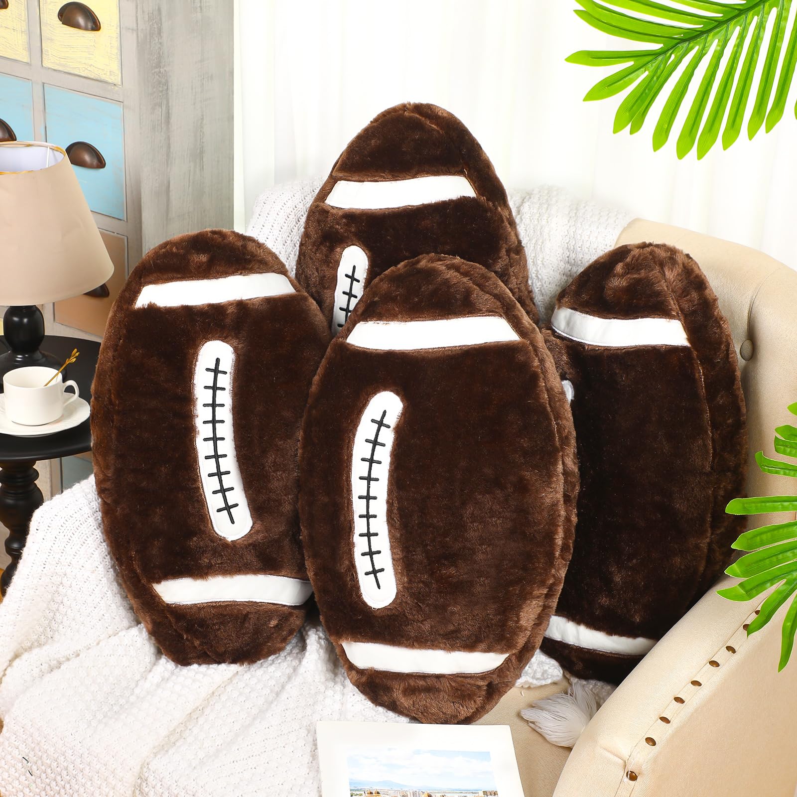 Gerrii 4 Pcs Basketball Softball Football Soccer Volleyball Tennis Pillow Sports Pillow Fluffy Plush Stuffed Throw Pillow Sport